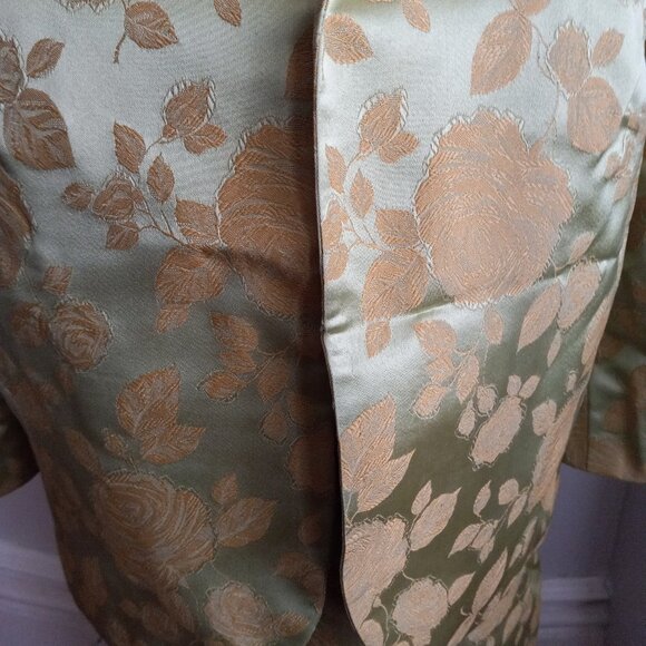 VINTAGE 1960'S GREEN GOLD BROCADE DRESS JACKET SET - Picture 14 of 15